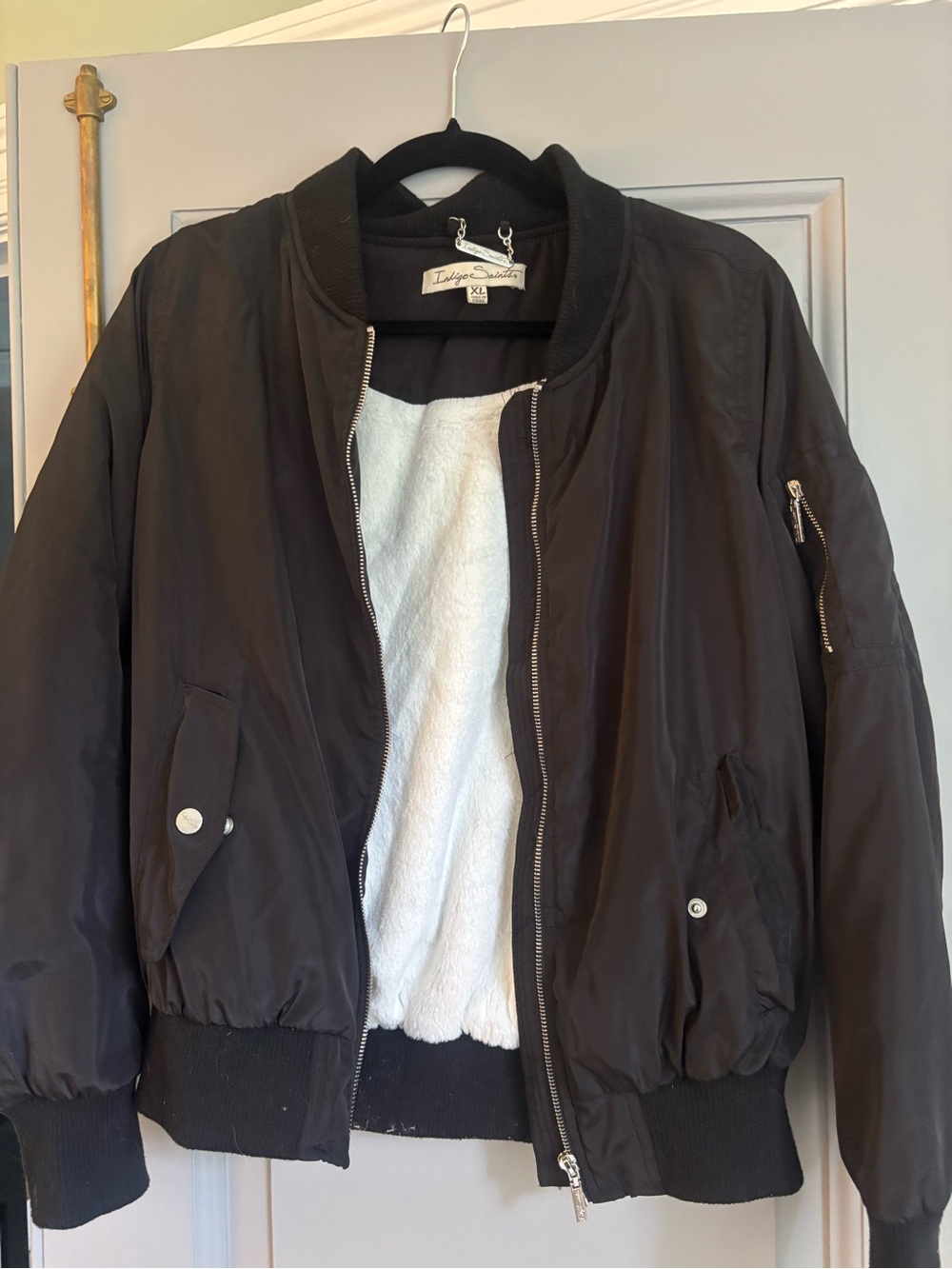 Indigo Saints Black Lined Bomber Jacket